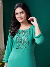 Thumbnail for Lyush Women Party Wear Hand Embroidery Worked Kurta With Pant - Light Green