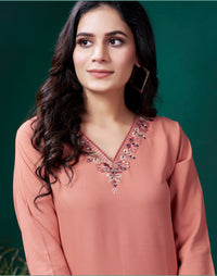 Thumbnail for Lyush Women Party Wear Hand Embroidery Worked Kurta With Pant - Pink