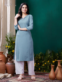 Thumbnail for Lyush Women Party Wear Hand Embroidery Worked Kurta With Pant - Grey