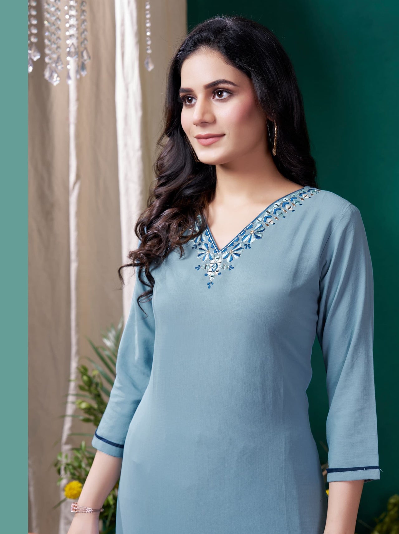 Lyush Women Party Wear Hand Embroidery Worked Kurta With Pant - Grey