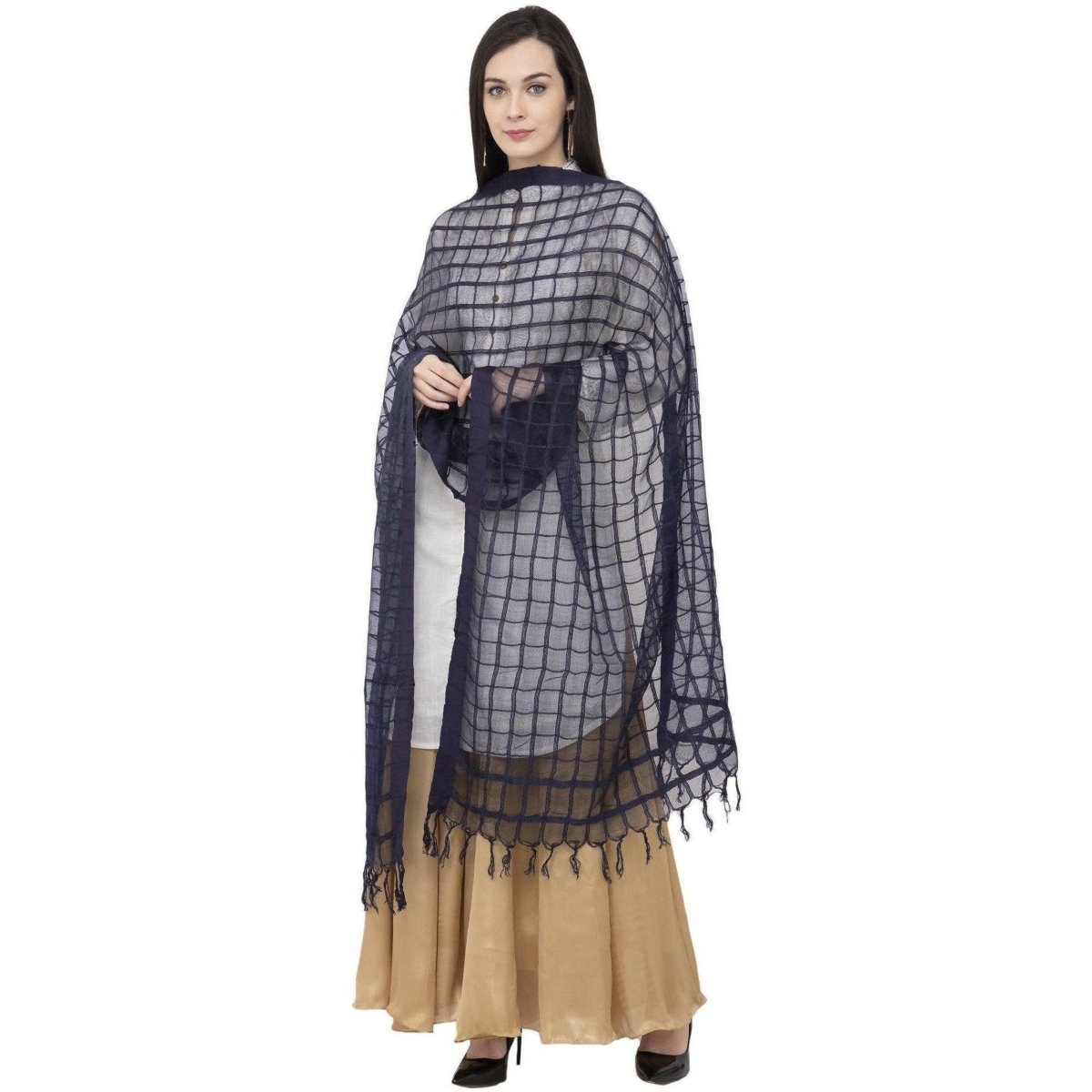 A R SILK Cotton Square Regular Dupatta Dark Gray Color Dupatta or Chunni