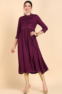 Thumbnail for Ahika Burgundy & Rosewood Thread Work Anarkali Kurta