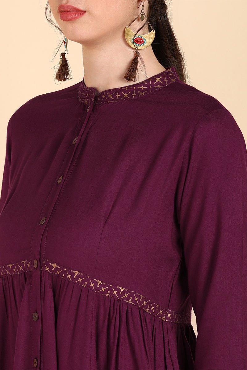 Ahika Burgundy & Rosewood Thread Work Anarkali Kurta