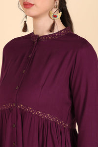 Thumbnail for Ahika Burgundy & Rosewood Thread Work Anarkali Kurta
