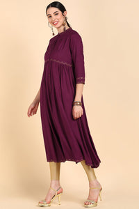 Thumbnail for Ahika Burgundy & Rosewood Thread Work Anarkali Kurta