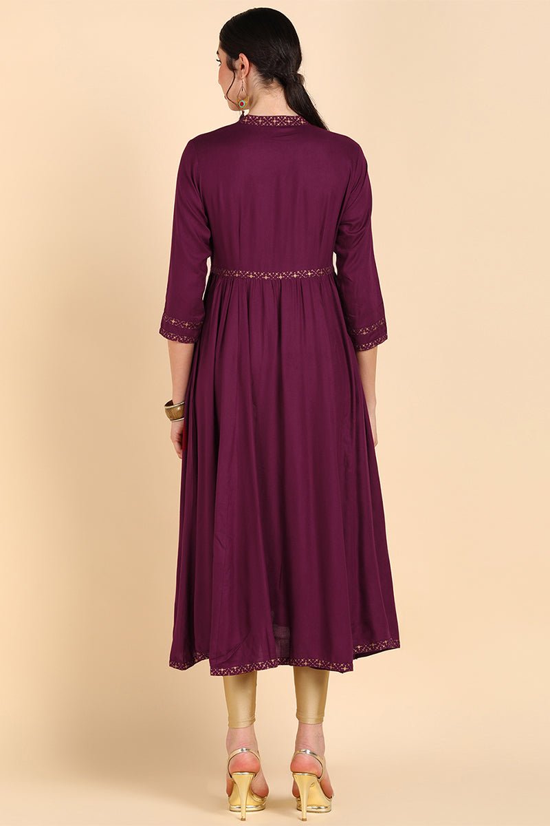 Ahika Burgundy & Rosewood Thread Work Anarkali Kurta