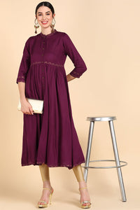 Thumbnail for Ahika Burgundy & Rosewood Thread Work Anarkali Kurta