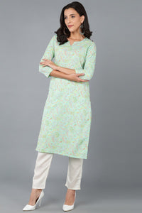 Thumbnail for Ahika Turquoise Blue Cotton Printed Kurta