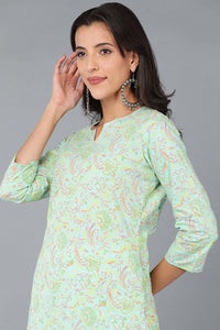 Thumbnail for Ahika Turquoise Blue Cotton Printed Kurta