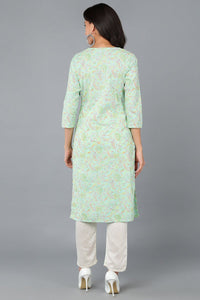 Thumbnail for Ahika Turquoise Blue Cotton Printed Kurta
