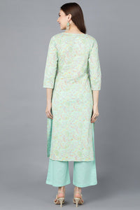 Thumbnail for Ahika Turquoise Blue Cotton Printed Kurta