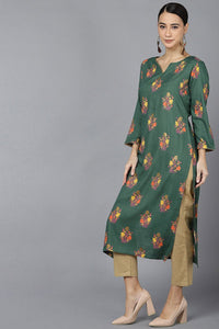 Thumbnail for Ahika Green Cotton A-Line Kurta