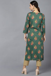 Thumbnail for Ahika Green Cotton A-Line Kurta