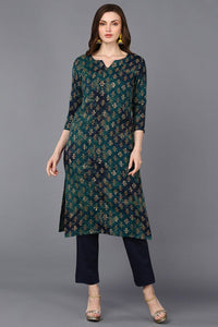 Thumbnail for Ahika Silk Blend Blue Printed Straight Kurta