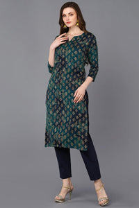 Thumbnail for Ahika Silk Blend Blue Printed Straight Kurta