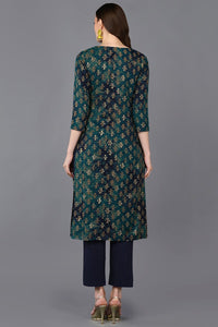 Thumbnail for Ahika Silk Blend Blue Printed Straight Kurta