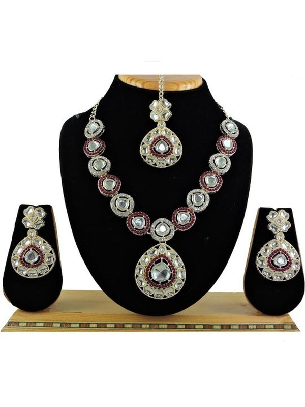 Jewel City Alloy Gold- plated Maroon Jewellery Set