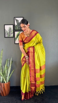Thumbnail for Malishka Export Cotton Silk Woven Ready To Wear Saree With Blouse Piece - Brown