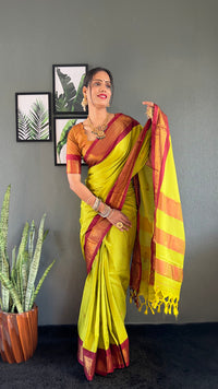 Thumbnail for Malishka Export Cotton Silk Woven Ready To Wear Saree With Blouse Piece - Brown