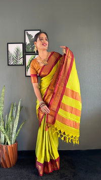 Thumbnail for Malishka Export Cotton Silk Woven Ready To Wear Saree With Blouse Piece - Brown