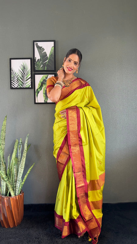 Malishka Export Cotton Silk Woven Ready To Wear Saree With Blouse Piece - Brown