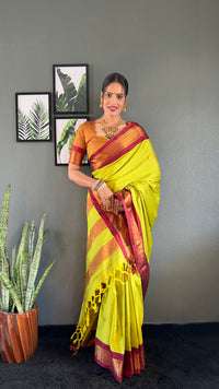 Thumbnail for Malishka Export Cotton Silk Woven Ready To Wear Saree With Blouse Piece - Brown