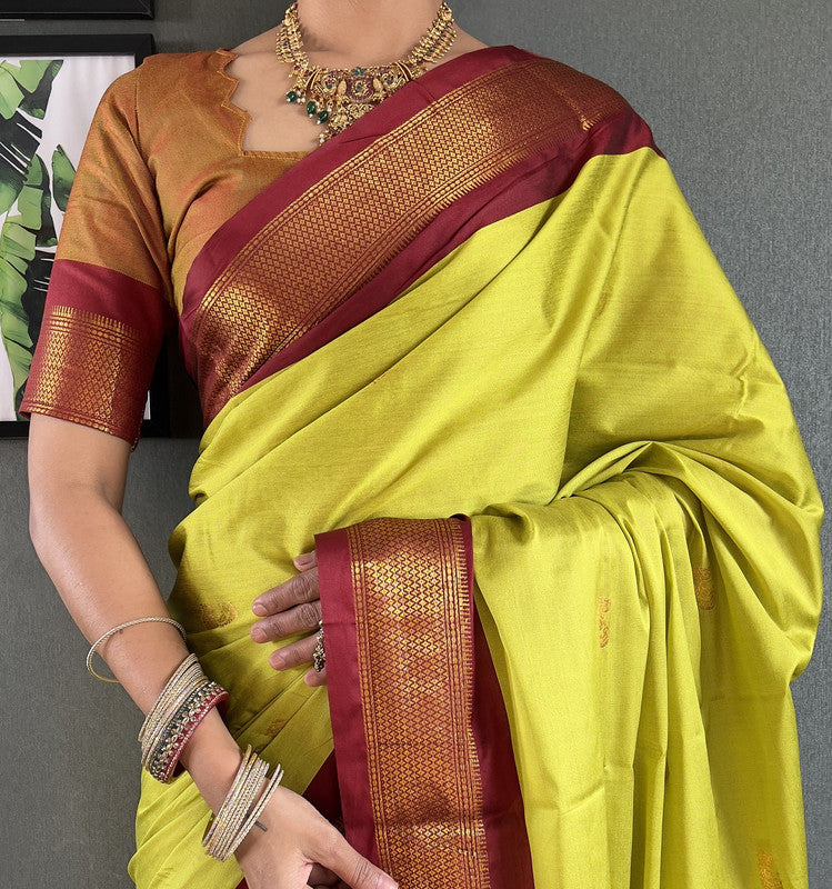 Malishka Export Cotton Silk Woven Ready To Wear Saree With Blouse Piece - Brown