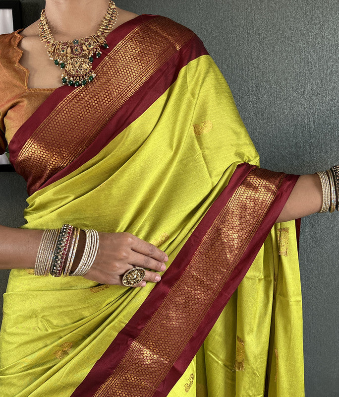 Malishka Export Cotton Silk Woven Ready To Wear Saree With Blouse Piece - Brown