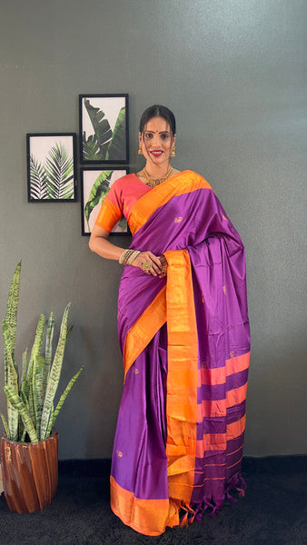 NOZ2TOZ Women Cotton Silk Woven Ready To Wear Saree With Blouse Piece - Purple