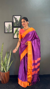 Thumbnail for NOZ2TOZ Women Cotton Silk Woven Ready To Wear Saree With Blouse Piece - Purple
