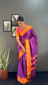 Thumbnail for NOZ2TOZ Women Cotton Silk Woven Ready To Wear Saree With Blouse Piece - Purple