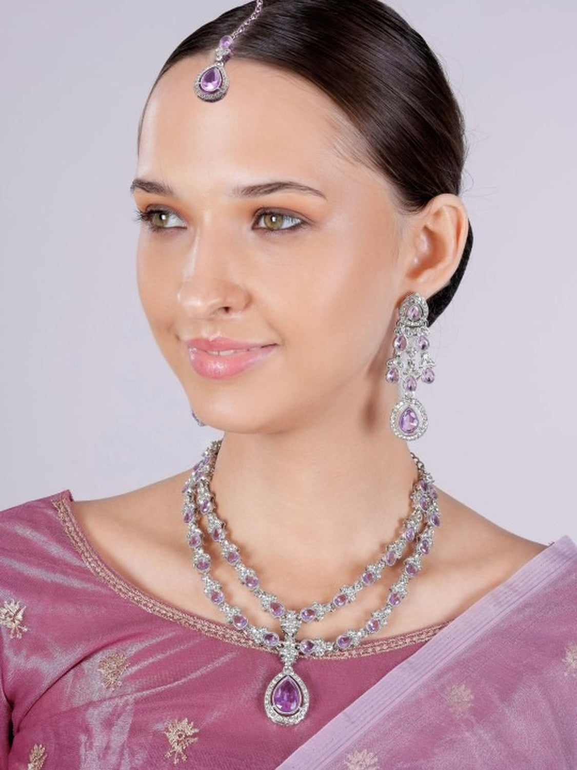 Jewel City Teardrop Bridal Necklace Set with Earrings & Maang Tikka - Ethnic Wedding Jewelry for Brides & Parties