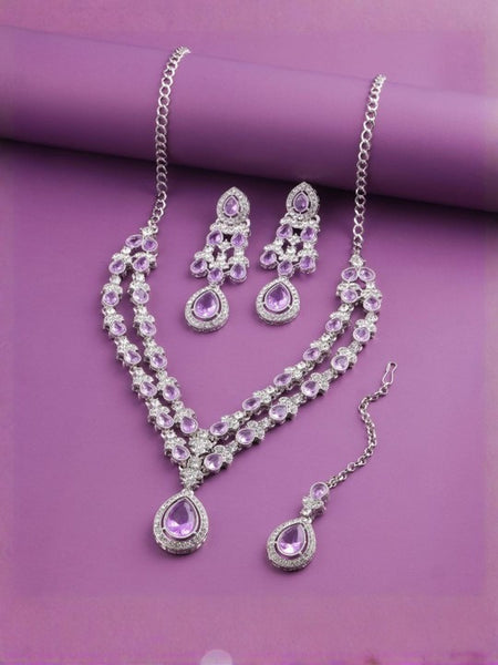 Jewel City Teardrop Bridal Necklace Set with Earrings & Maang Tikka - Ethnic Wedding Jewelry for Brides & Parties