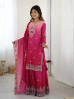 Thumbnail for Lehenga Mart Designer Chinon Sharara Suit Dupatta for Women - pink
