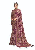 Thumbnail for Joban Fashion Deep Magenta Dull Moss Brasso With Kasab Zari Border Saree & Tassels With Brasso Blouse