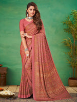 Thumbnail for NOZ2TOZ Women's Crepe Pink Printed Designer Saree With Blouse Piece - Distacart