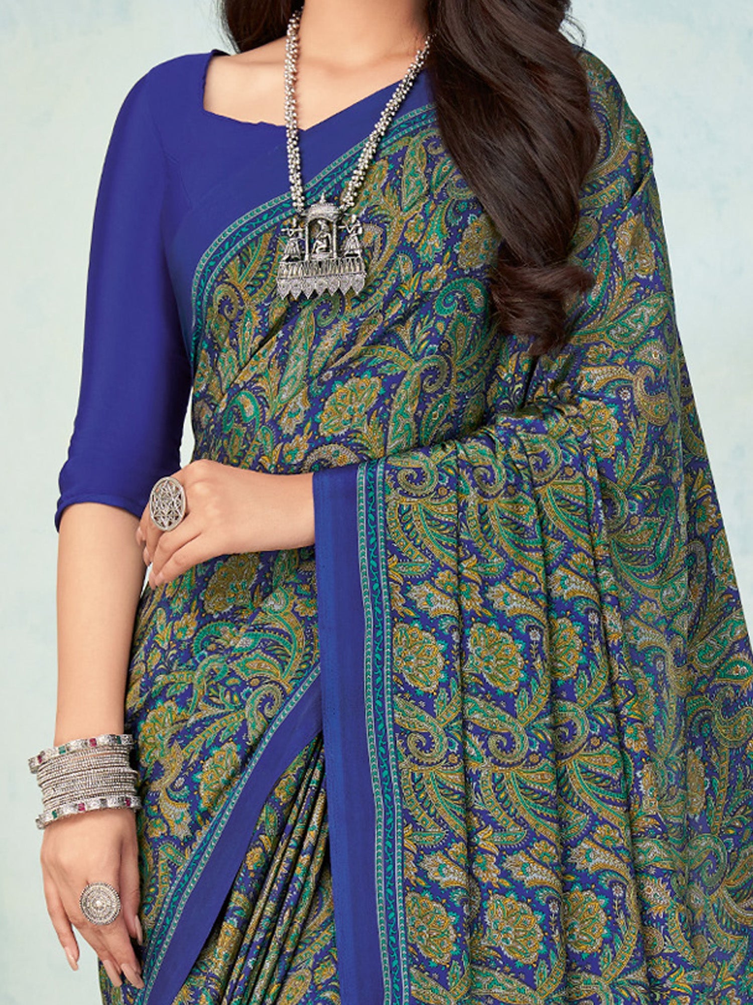 NOZ2TOZ Women's Crepe Blue Printed Designer Saree With Blouse Piece - Distacart
