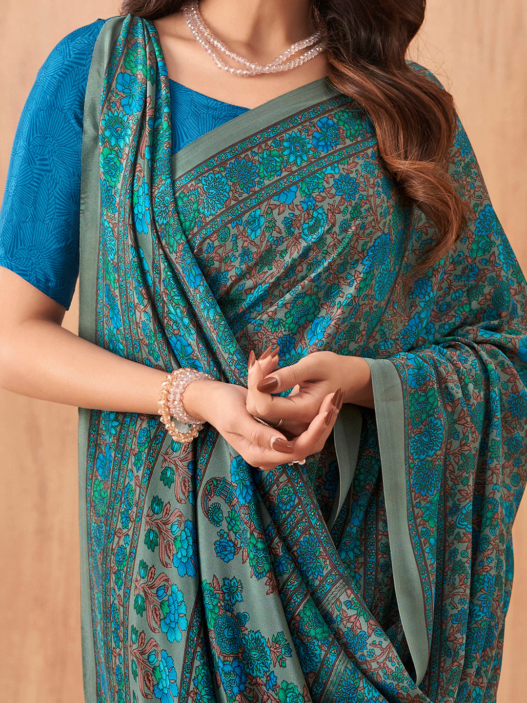 NOZ2TOZ Women's Crepe Blue Printed Designer Saree With Blouse Piece - Distacart