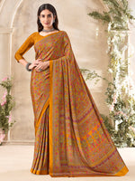 Thumbnail for NOZ2TOZ Women's Crepe Mustard Printed Designer Saree With Blouse Piece - Distacart