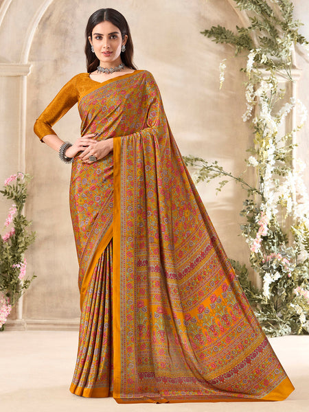 NOZ2TOZ Women's Crepe Mustard Printed Designer Saree With Blouse Piece - Distacart
