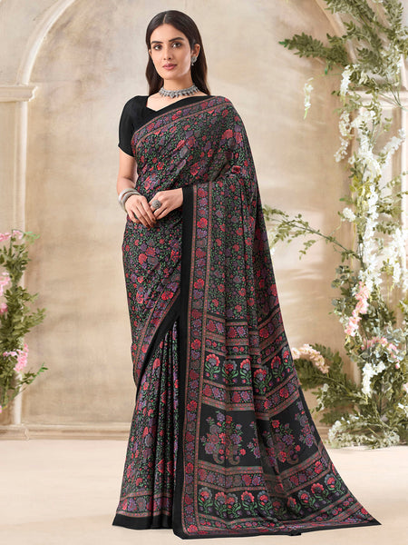 NOZ2TOZ Women's Crepe Black Printed Designer Saree With Blouse Piece - Distacart