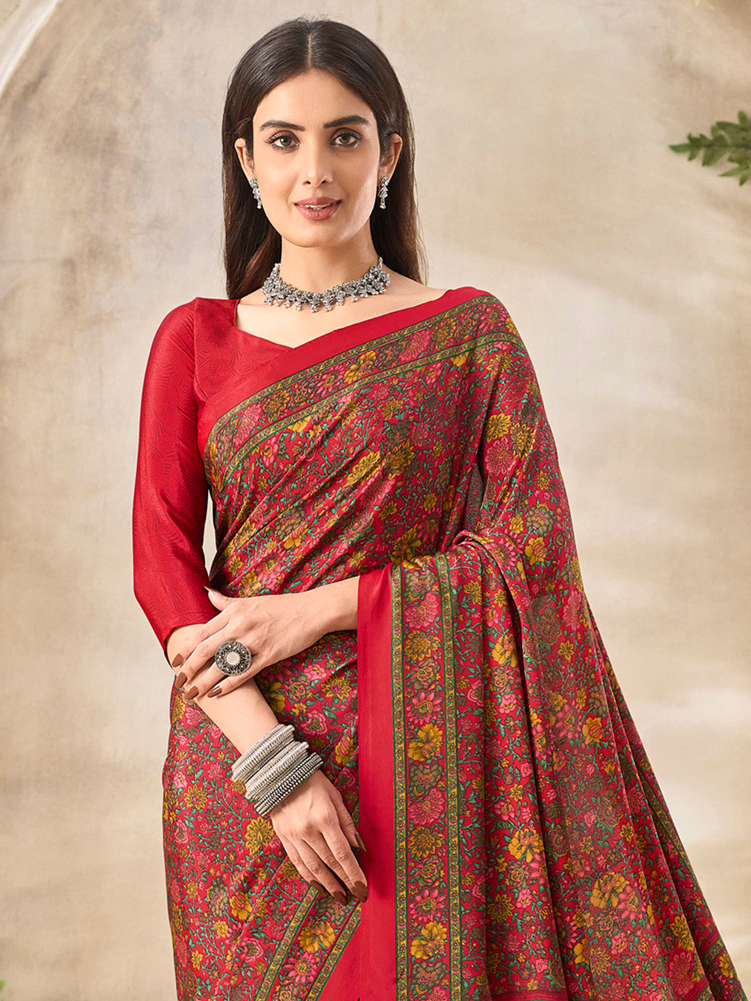NOZ2TOZ Women's Crepe Red Printed Designer Saree With Blouse Piece - Distacart