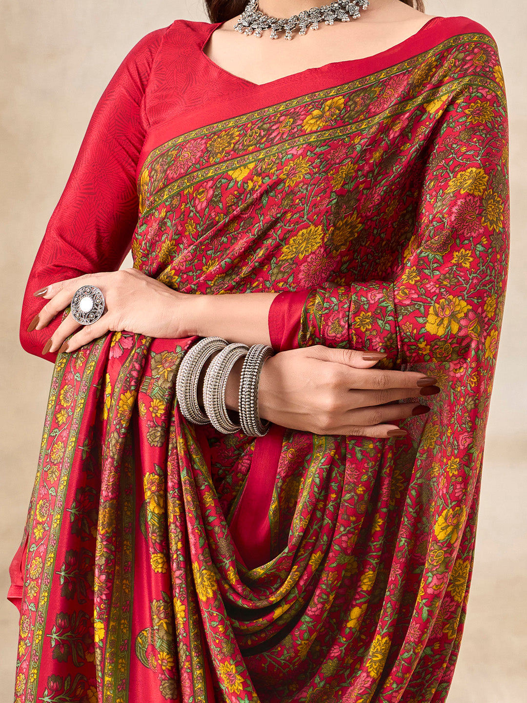 NOZ2TOZ Women's Crepe Red Printed Designer Saree With Blouse Piece - Distacart