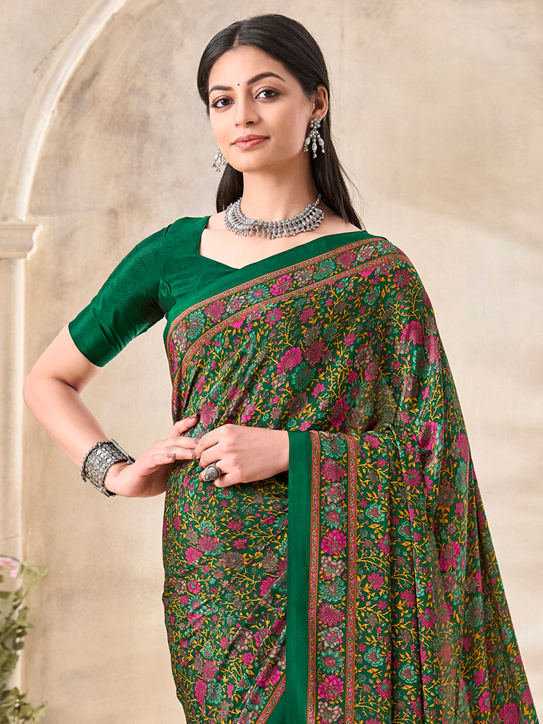 NOZ2TOZ Women's Crepe Green Printed Designer Saree With Blouse Piece - Distacart