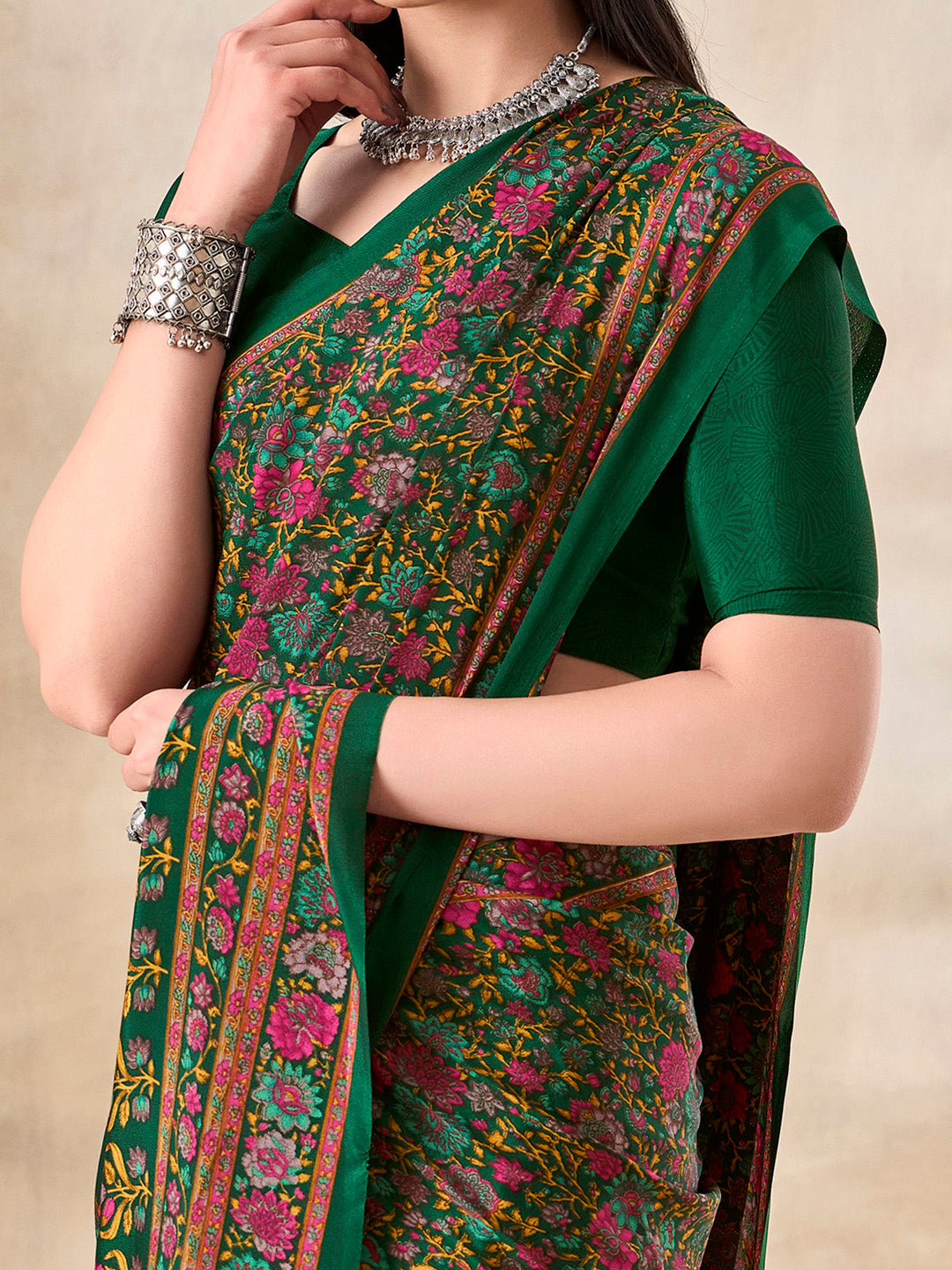 NOZ2TOZ Women's Crepe Green Printed Designer Saree With Blouse Piece - Distacart