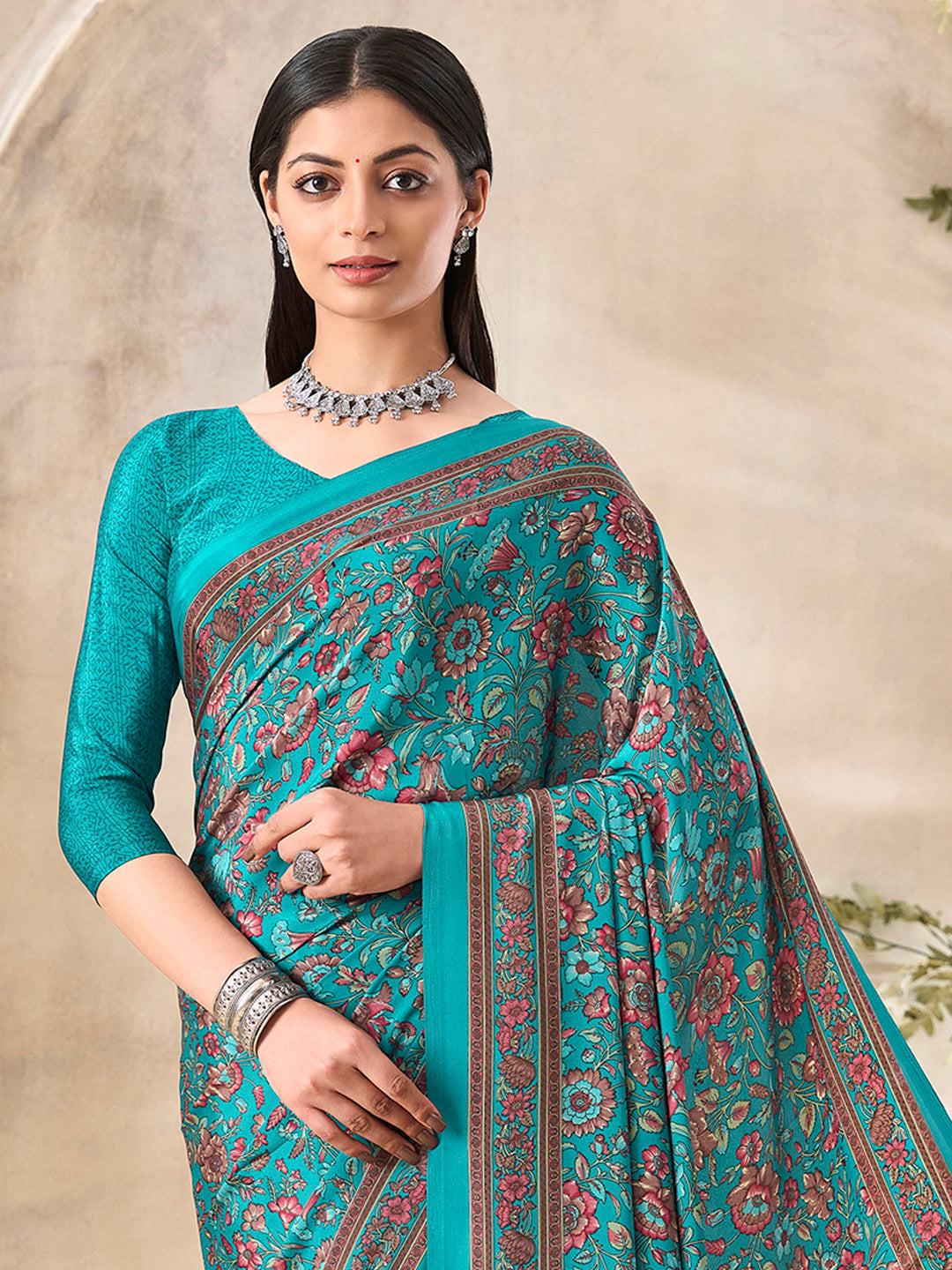NOZ2TOZ Women's Crepe Light Blue Printed Designer Saree With Blouse Piece - Distacart