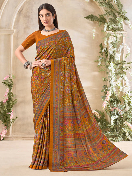 NOZ2TOZ Women's Crepe Mustard Printed Designer Saree With Blouse Piece - Distacart