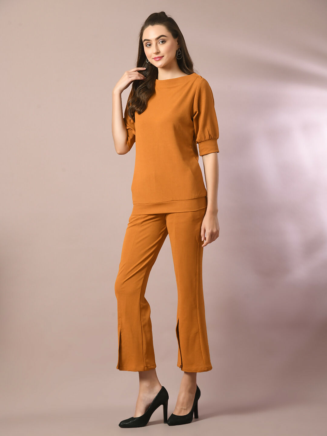 Myshka Women's Mustard Solid Party Parallel Trousers - Distacart