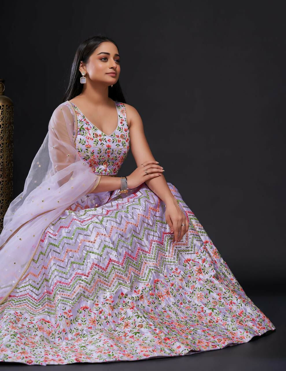 Jyoti Fashion Women's Light Purple Heavy Satin Silk Sequins with Thread Embroidered Designer Lehenga Choli Set