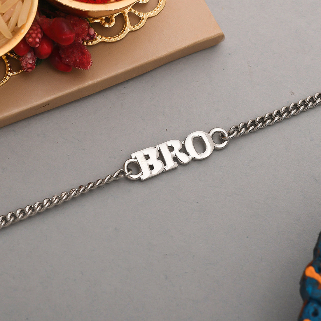 trueBrowns Silver Tone Fashionable BRO Bracelet Rakhi